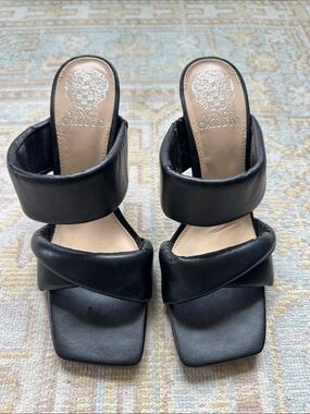 Vince Camuto Black Leather Double-Band Stiletto Slides